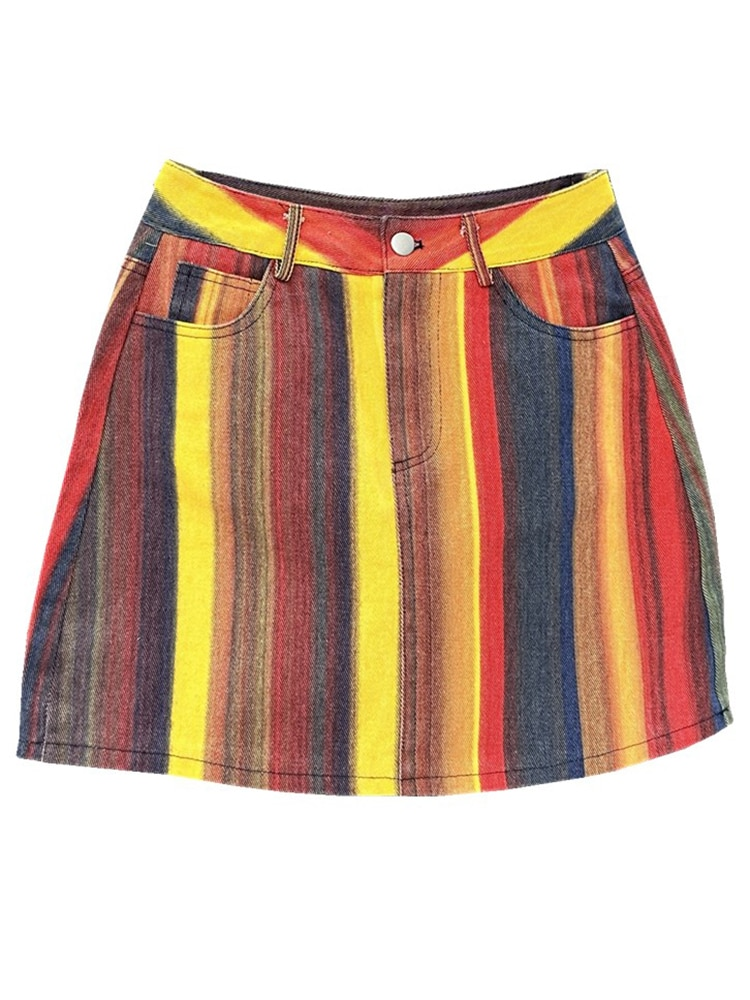 Sunset Stripe Denim Skirt