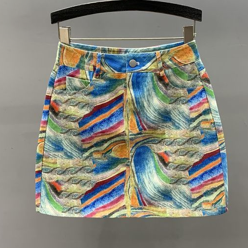 Printed Denim Skirt