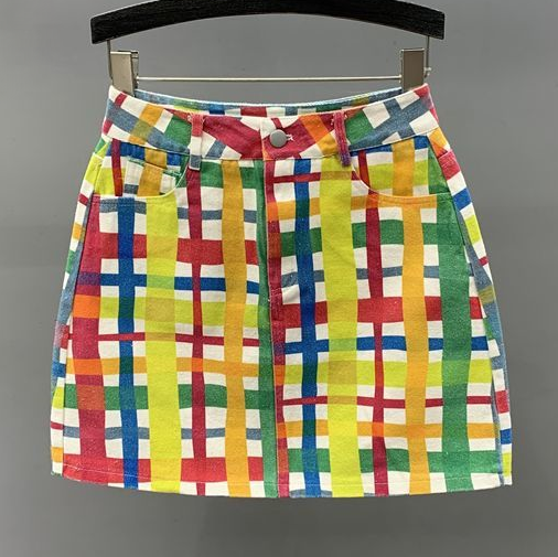 Colourful Plaid Denim Skirt
