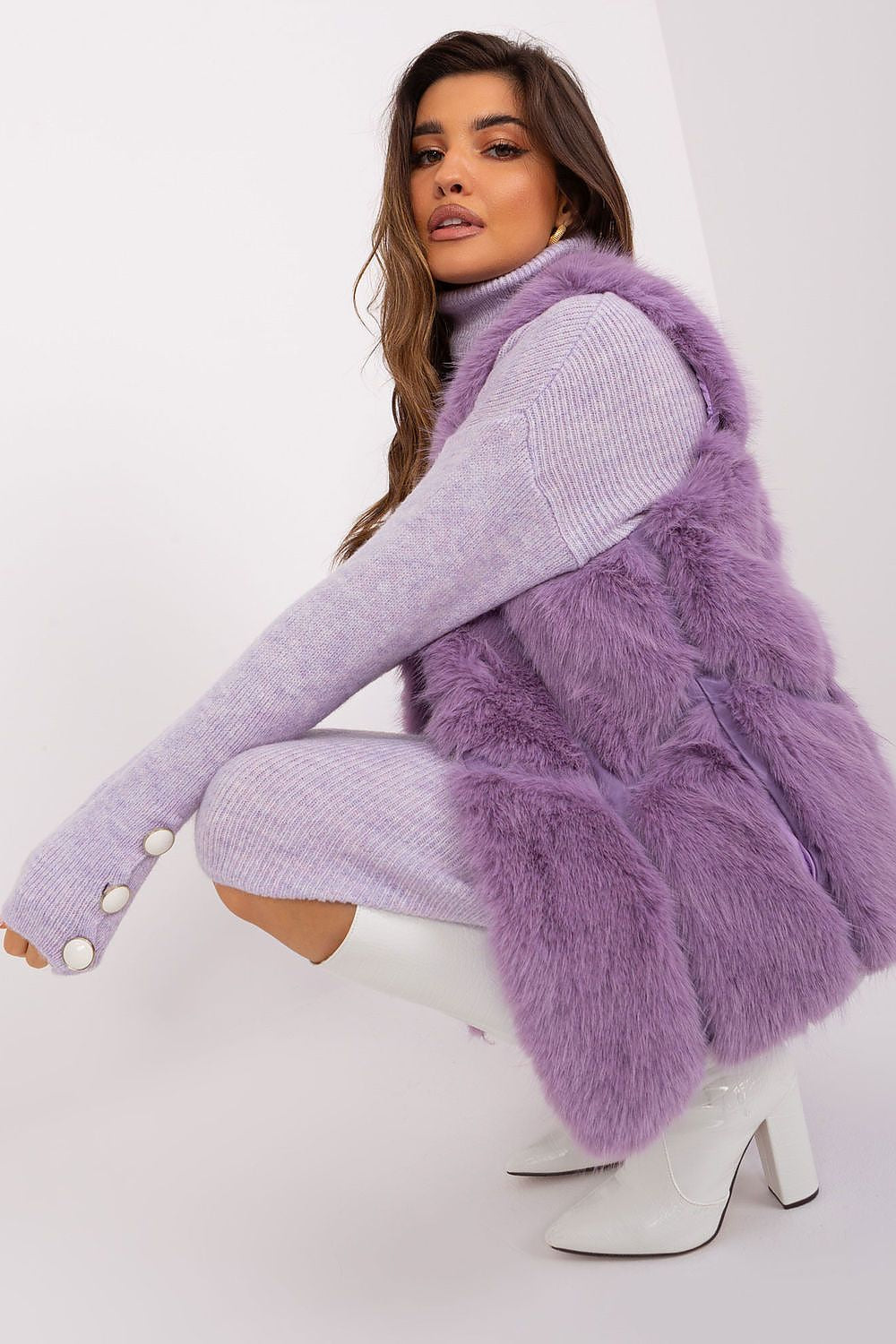 Womens Faux Fur Gilet Vest lilac side-view