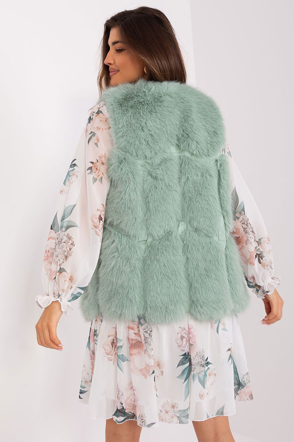 Womens Faux Fur Gilet Vest Green Detail rear-view
