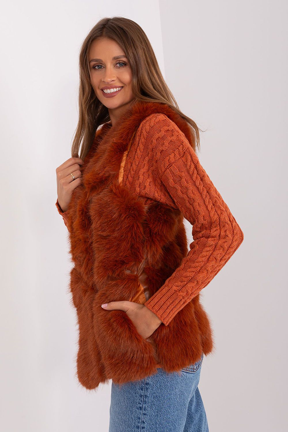 Womens Faux Fur Gilet Vest orange  Detail