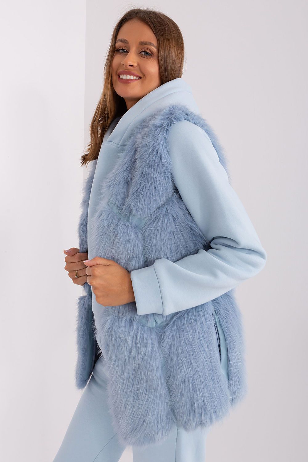 Womens Faux Fur Gilet Vest Blue Detail