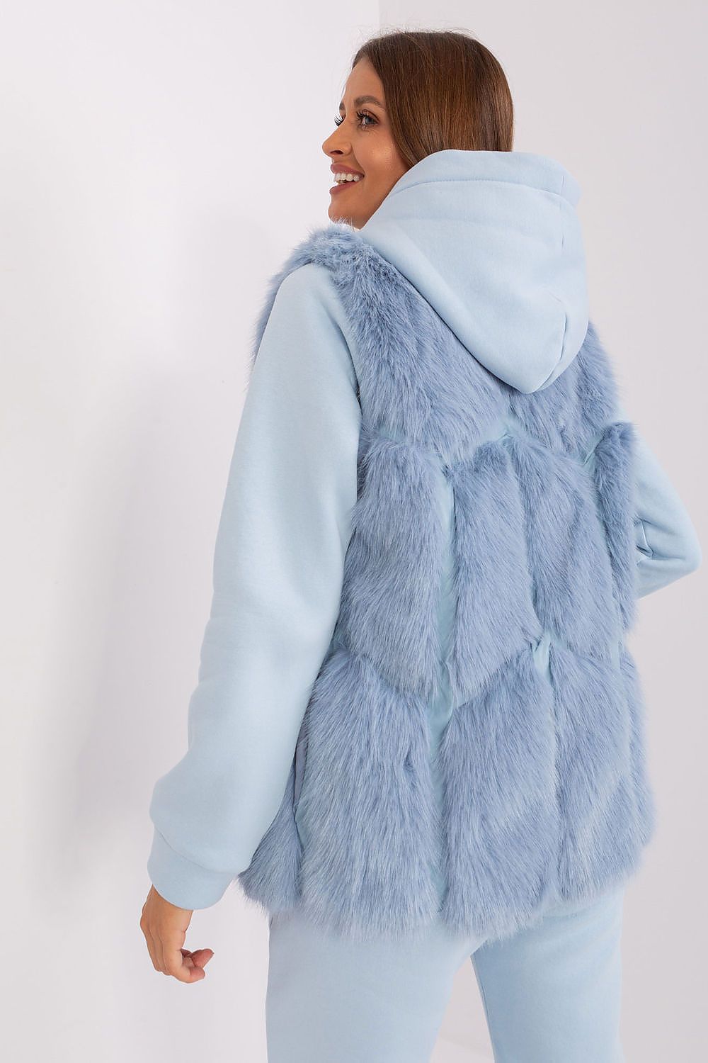 Womens Faux Fur Gilet Vest Blue Detail rear view