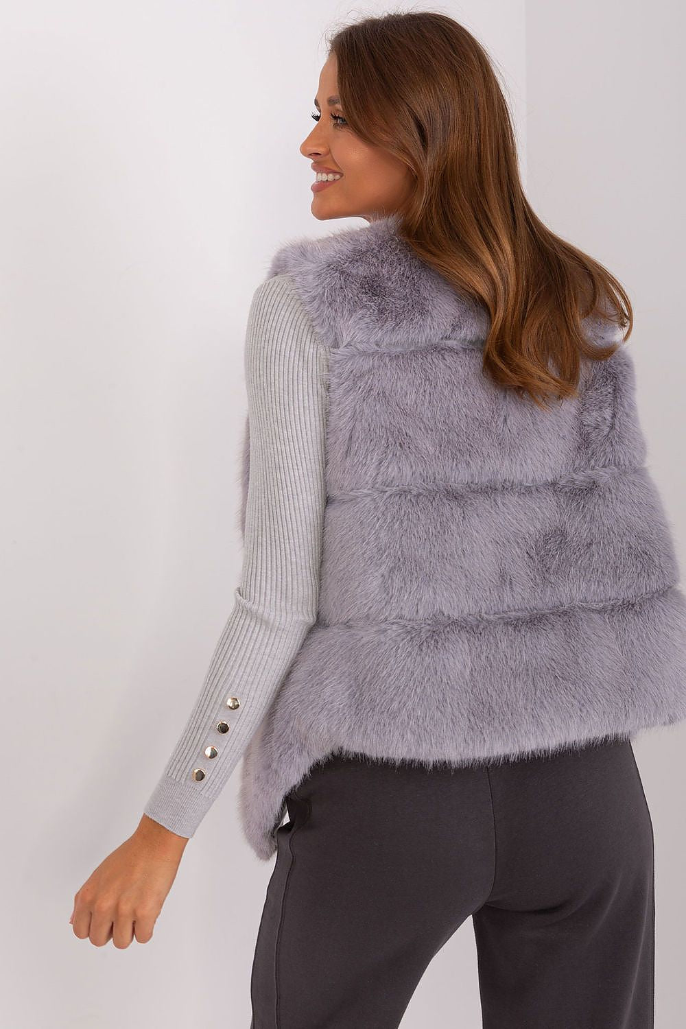 Women's grey faux fur gilet with practical pockets-2