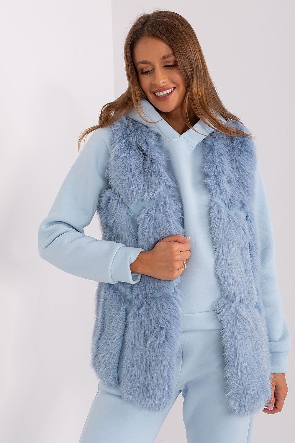 Womens Faux Fur Gilet Vest Blue Detail-2