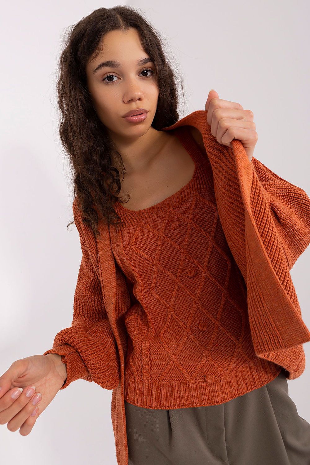 Strapless top and cardigan set with buff sleeves in orange