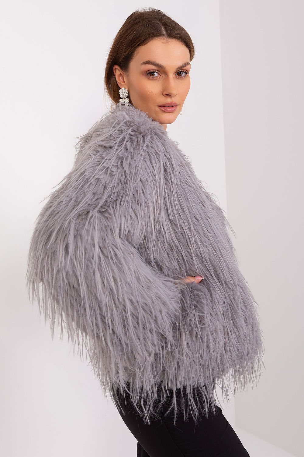 grey elegant jacket with fur trim and hook closure-2
