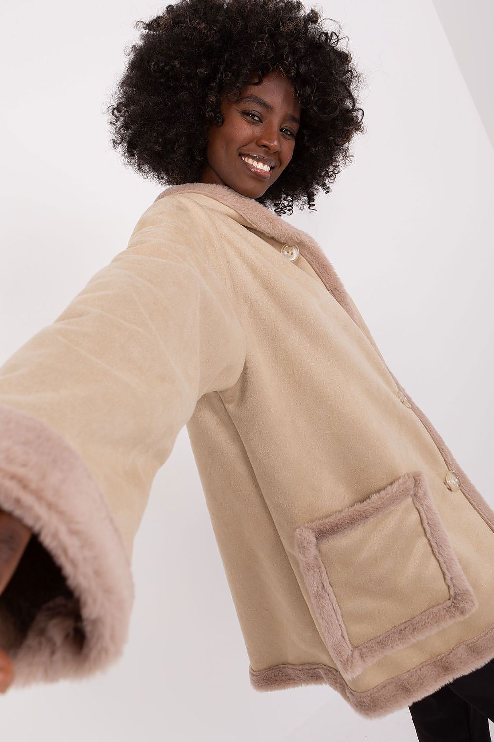 women’s winter coat with hood and waist tie belt-side-view