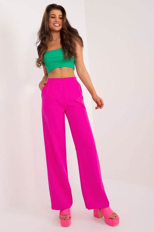 “Pink Classic High-Waist Trousers, front view with straight-leg cut”