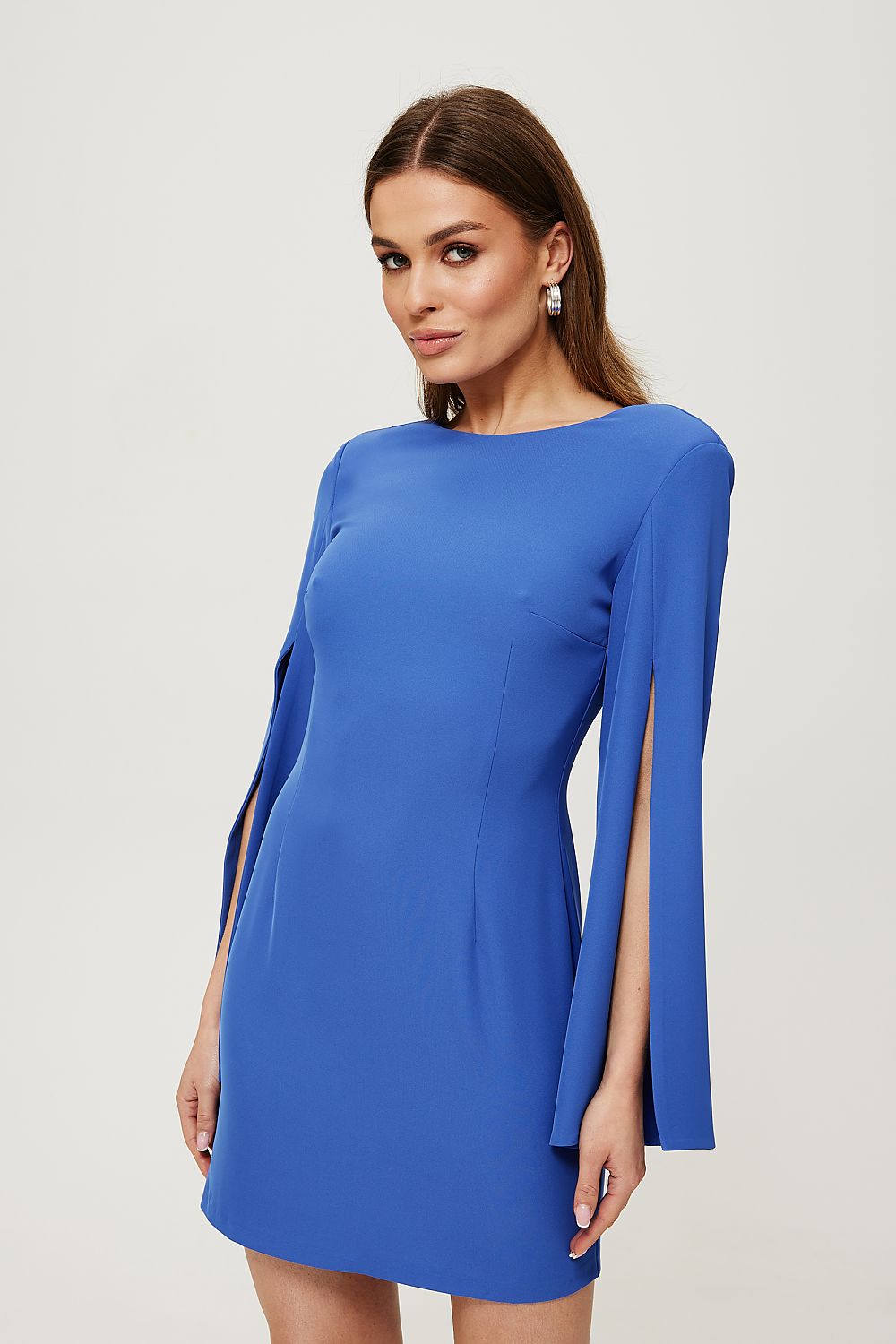  mini dress open back elegant silhouette long slit sleeves