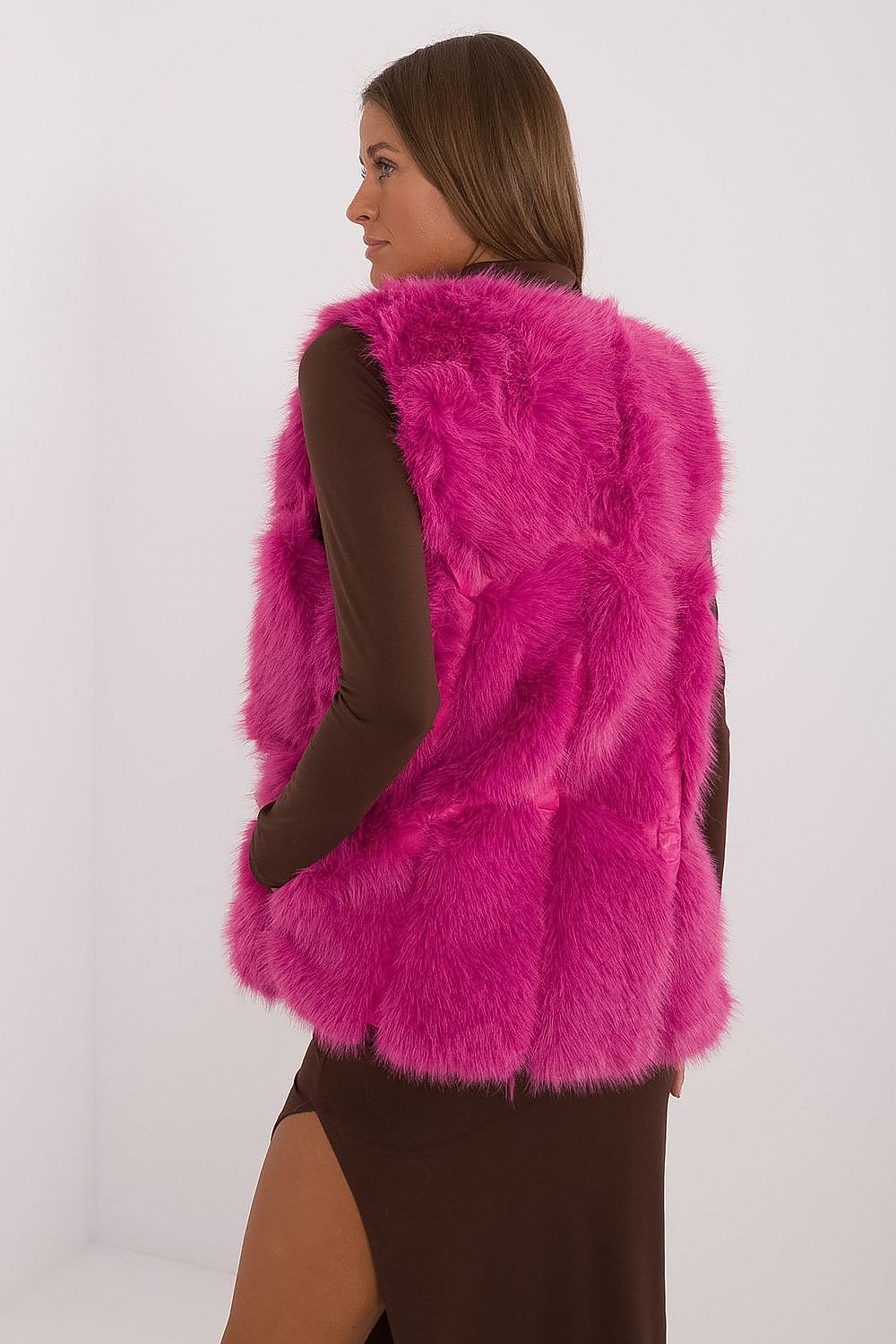 Womens Faux Fur Gilet Vest Pink rear view Detail