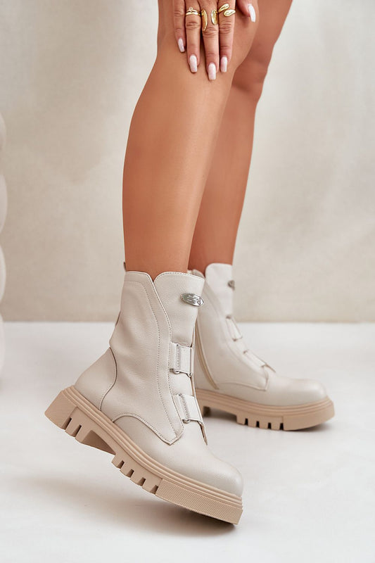 Jezzi women’s eco leather ankle boots with fleece lining and side zipper for autumn-winter style