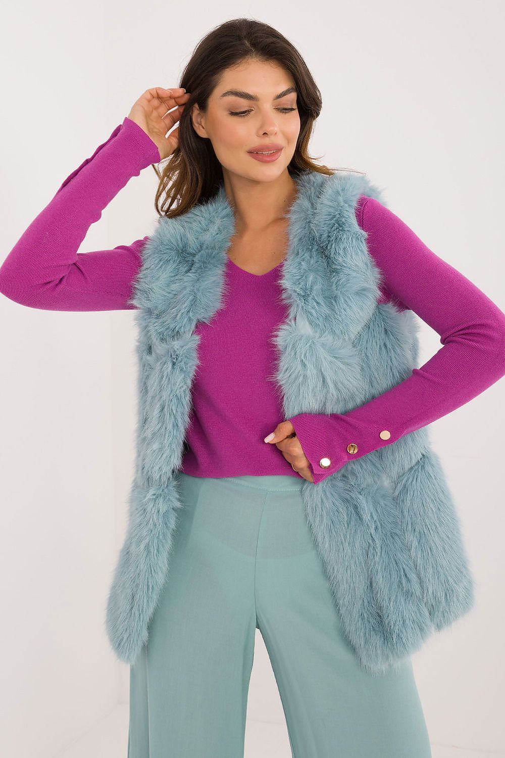 Womens Faux Fur Gilet Vest Blue Detail-3