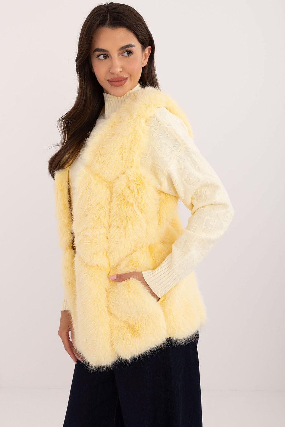 Womens Faux Fur Gilet Vest Yellow side view