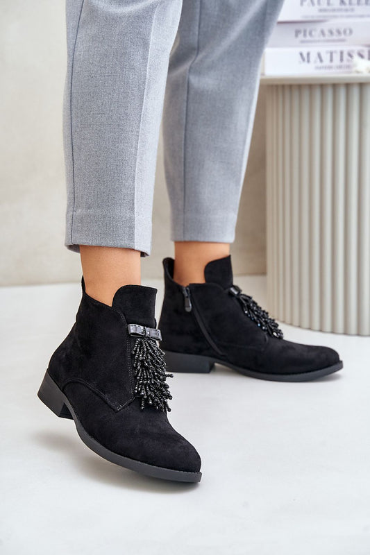Tassel Top Ankle Bootie in Black – Front View 1