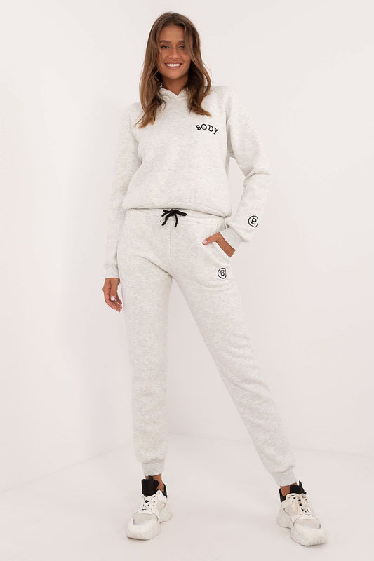  Grey insulated lounge set front view with hooded sweatshirt and joggers