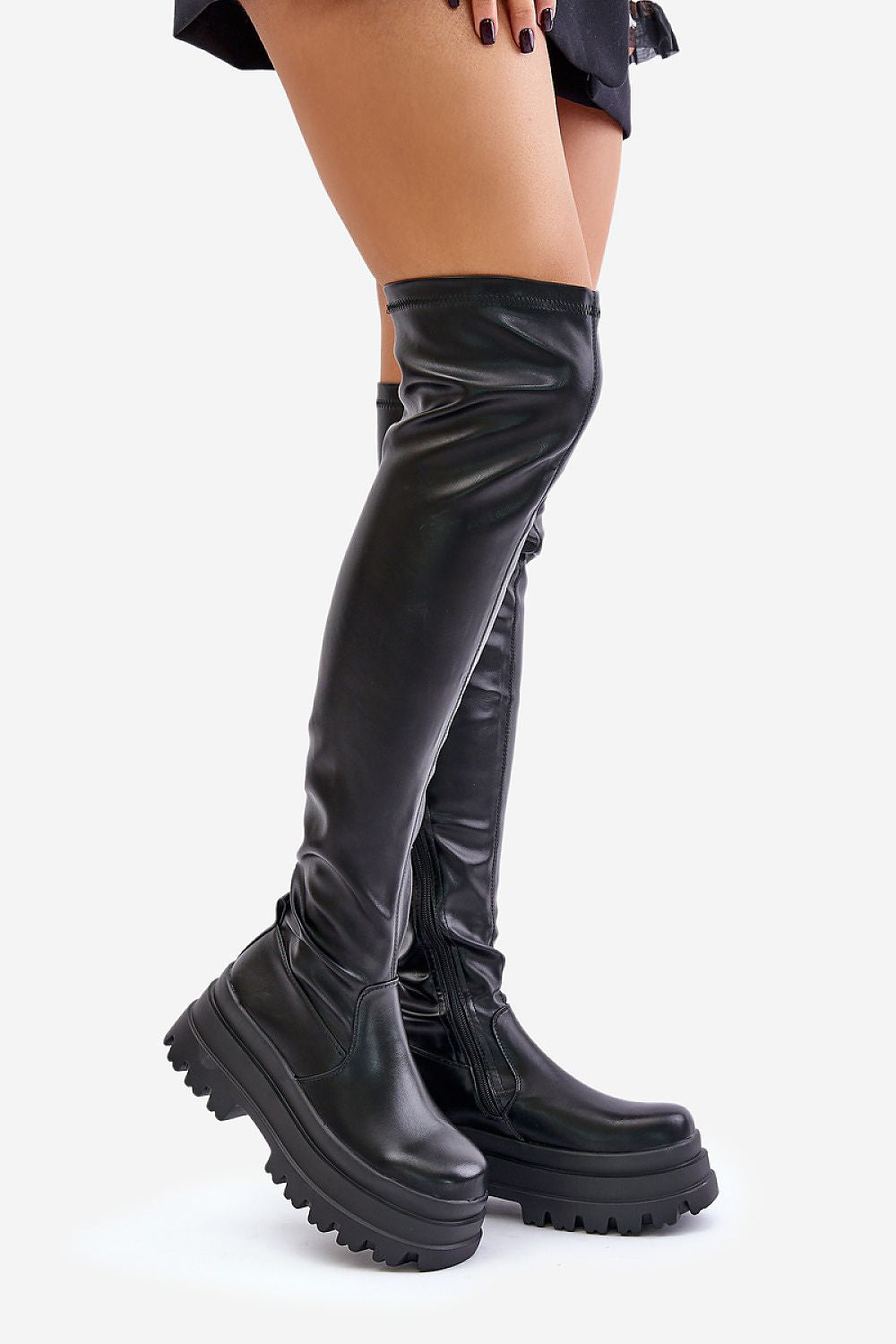 Platform over-the-knee boots front view