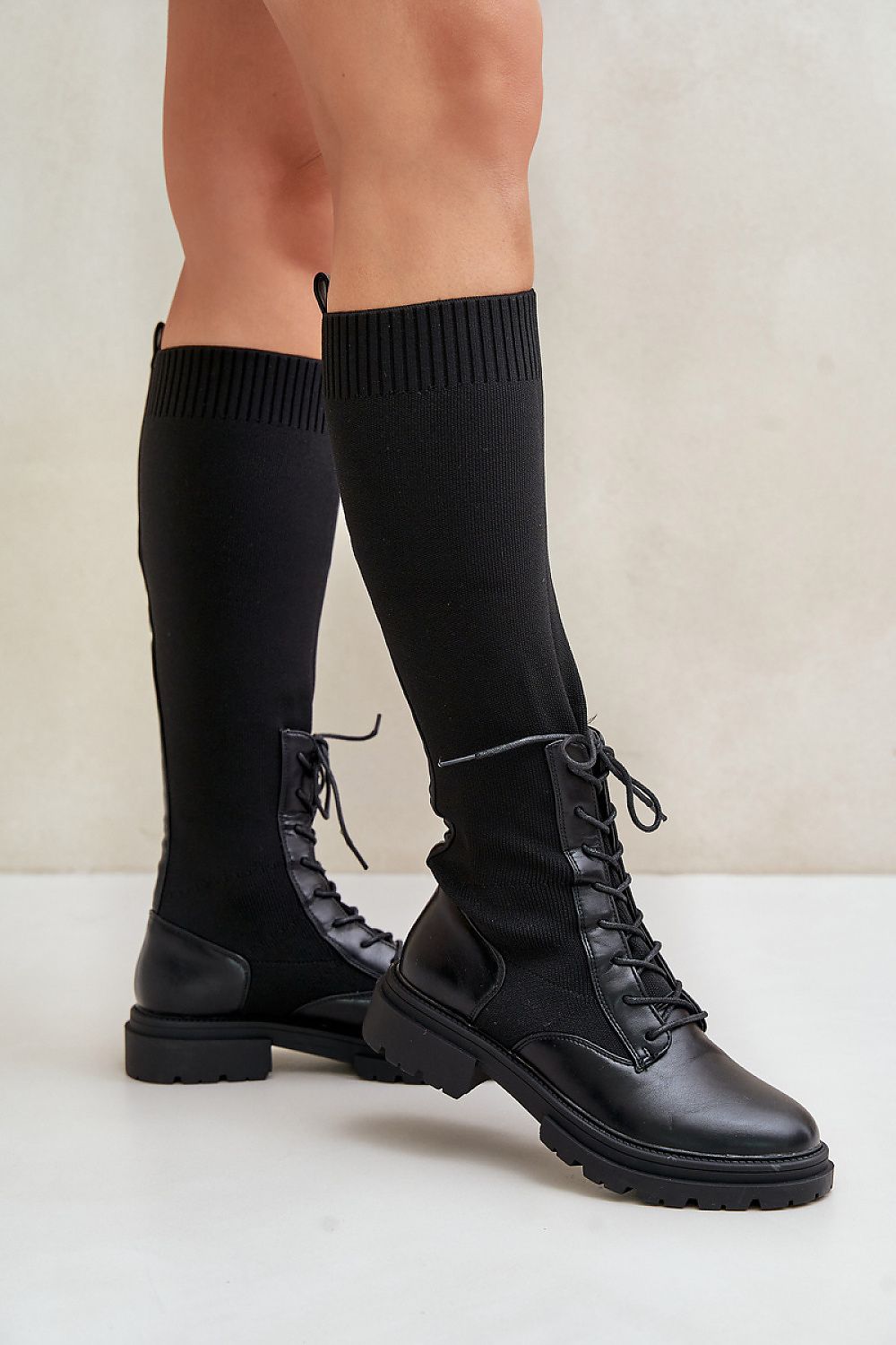 Combination Sock Boots in Black – Front View 1