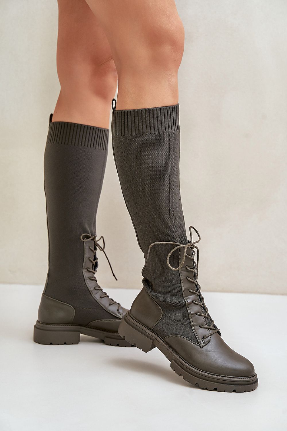 Combination Sock Boots in Green – Front View 1
