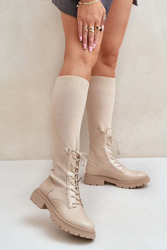 Combination Sock Boots in Beige – Front View 1