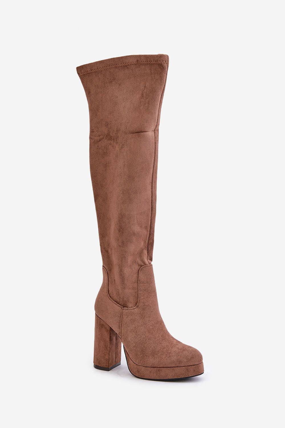  Eco-Suede Heel Boots in Beige – Standalone View