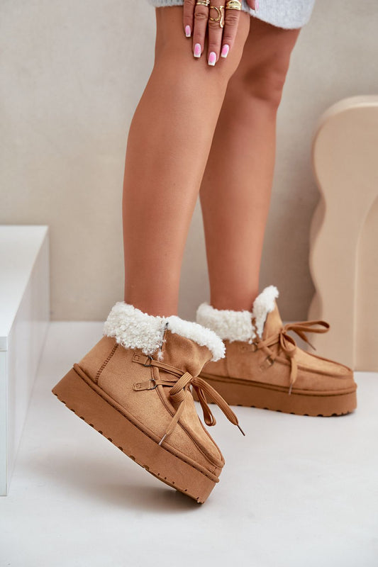 Alpine Glow Faux Suede Snow Boots in Brown – Front View 1