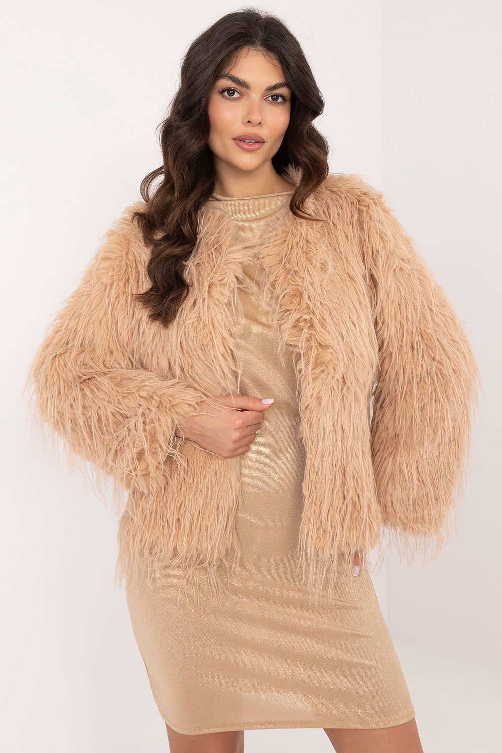 beige faux fur jacket