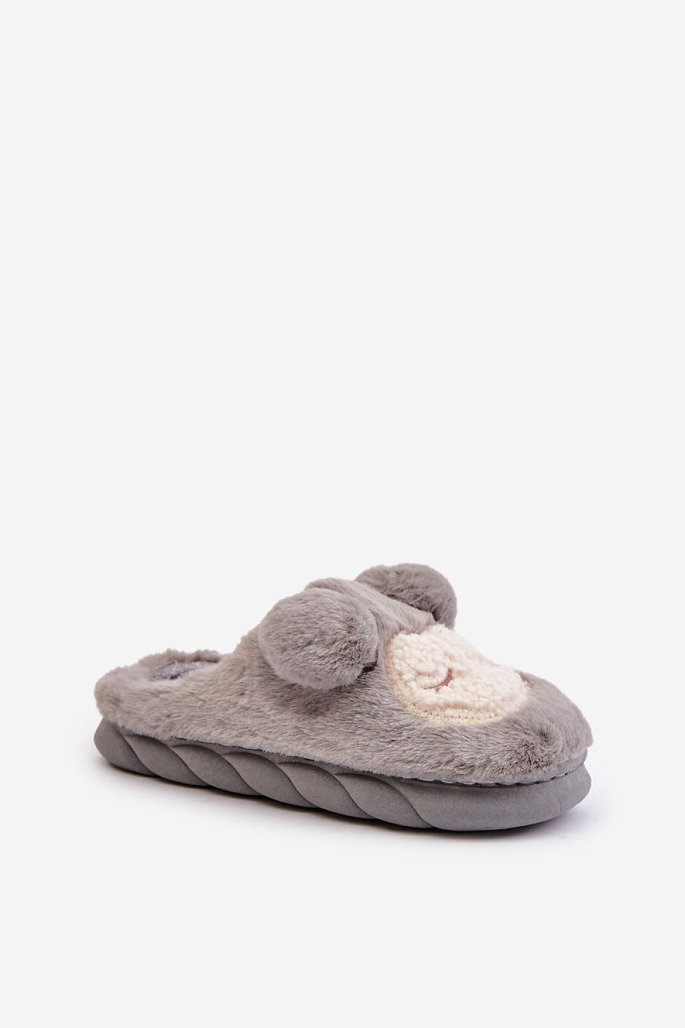  Grey women's fur slippers with thick sole