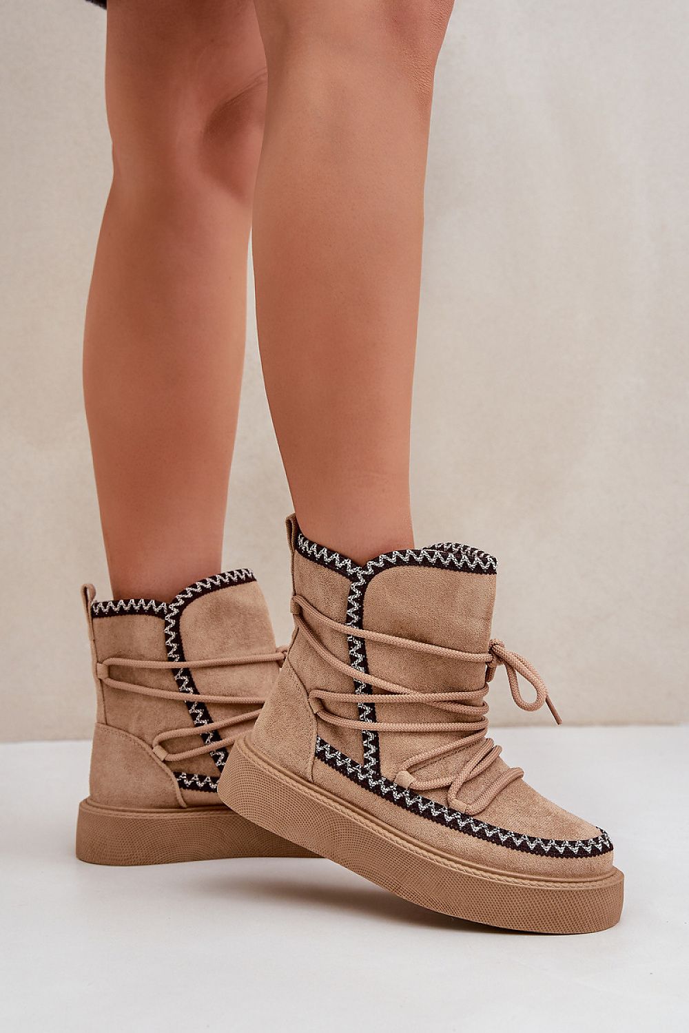 Glacier Charm Platform Snow Boots in Brown – Front View 2