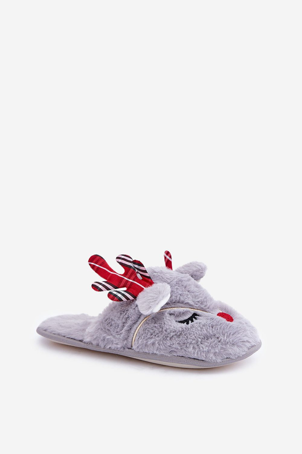  Grey slippers with reindeer fur motif-3