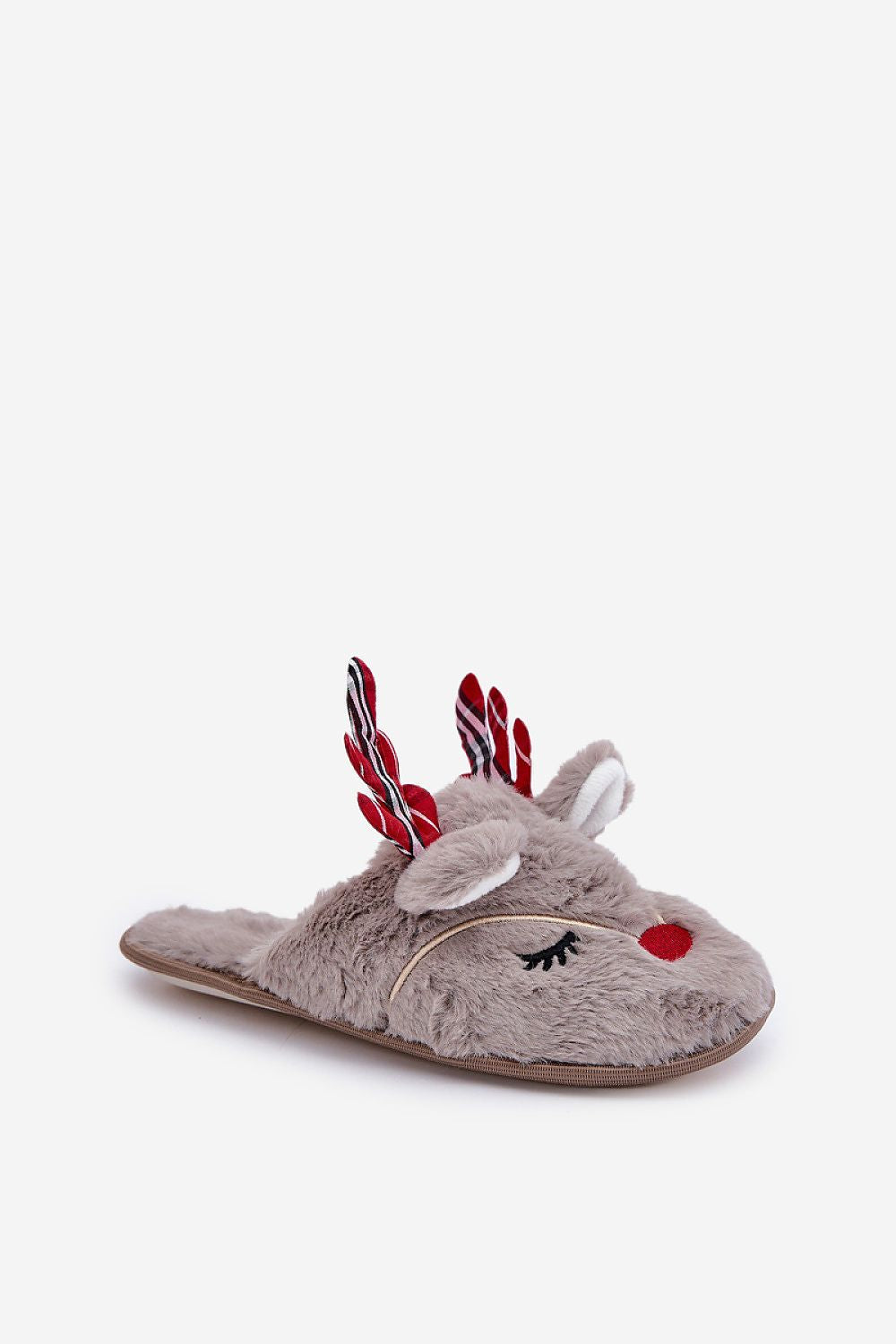  Grey slippers with reindeer fur motif-2