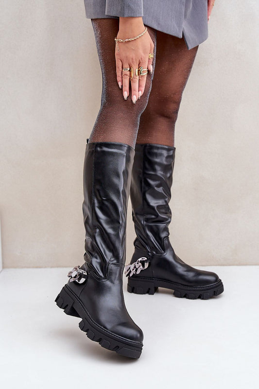 Chainline Over-the-Knee Boots in Black – Front View 1