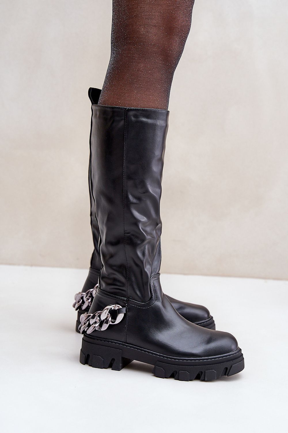  Chainline Over-the-Knee Boots in Black – Front View 2