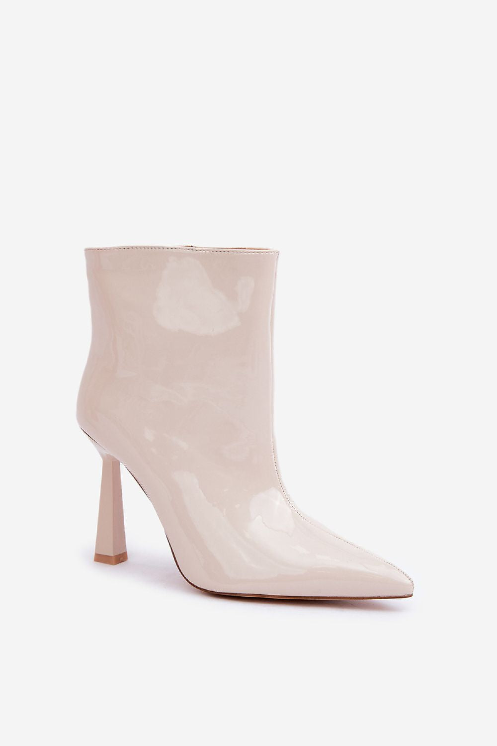  Sleek Gloss Patent Ankle Boots in Beige – Standalone View