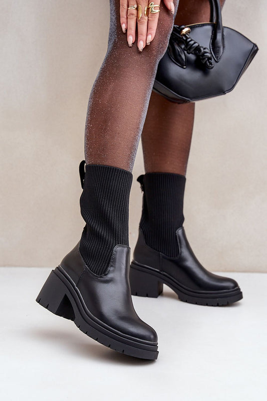  Women’s sock-style ankle boots with elastic upper and block heel – front view