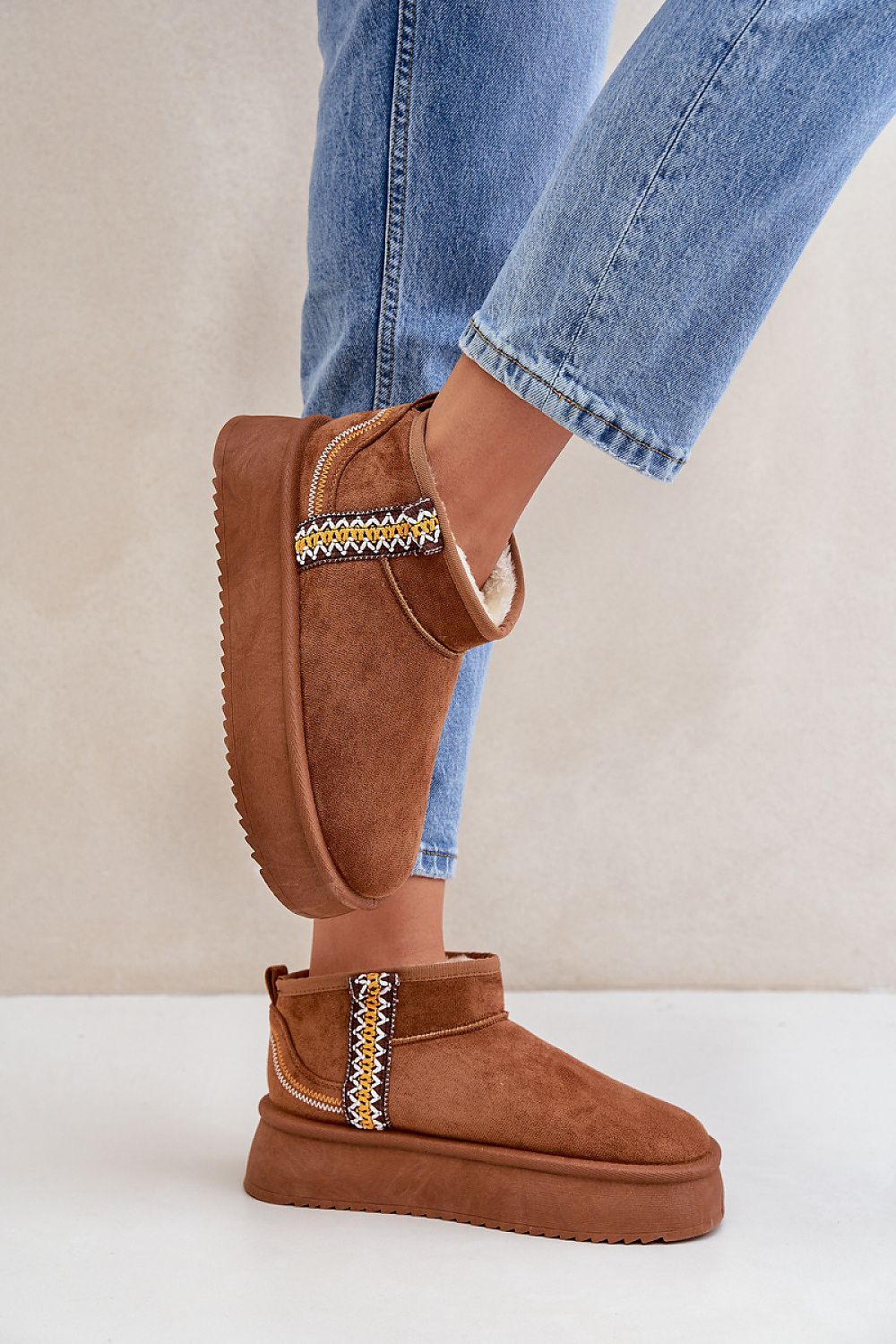 Aztec Warm Platform Snow Boots in Brown – Front View 2 
