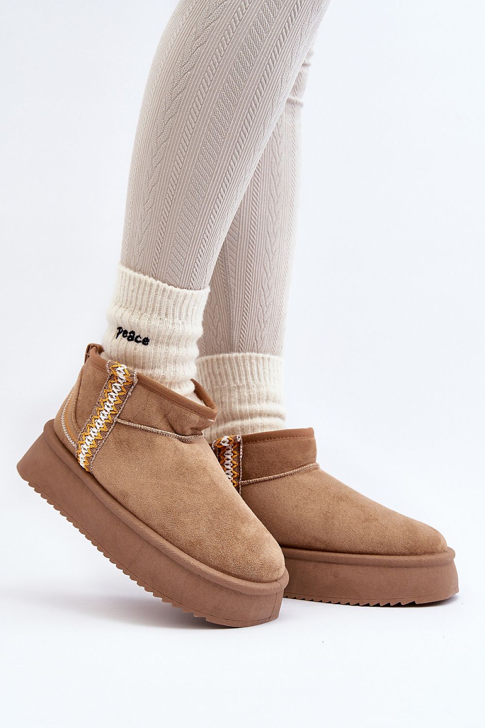 Aztec Warm Platform Snow Boots in Brown-2 – Front View 1