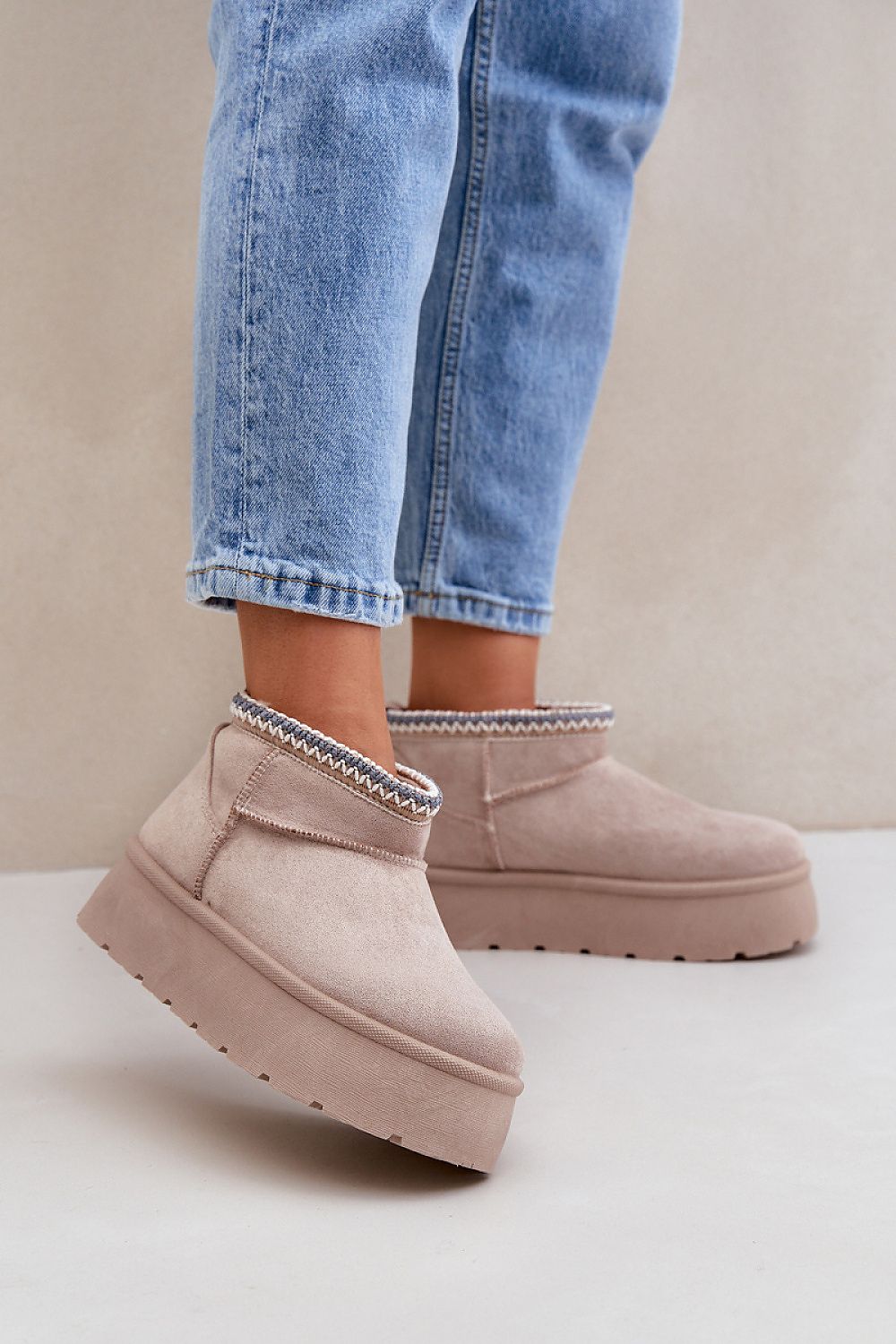 Frostbloom Embroidered Snow Boots in Beige – Front View 1