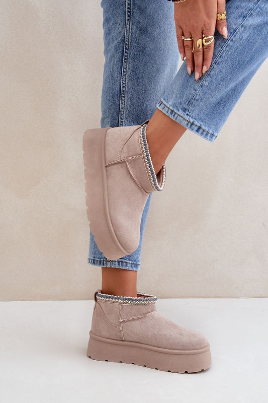  Frostbloom Embroidered Snow Boots in Beige – Front View 2