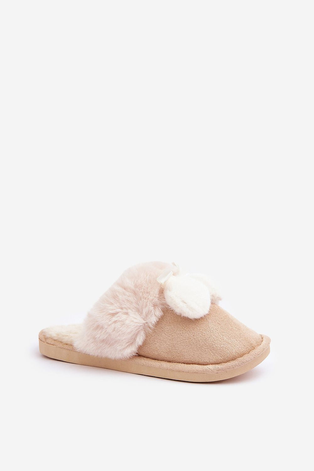 Beige slipper with white fur on a white background