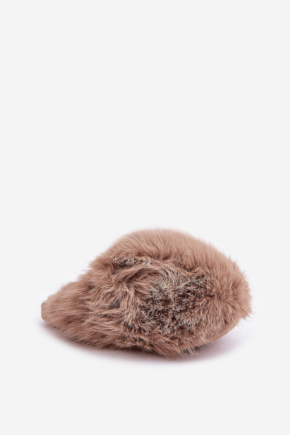 Brown fuzzy slippers on a white background