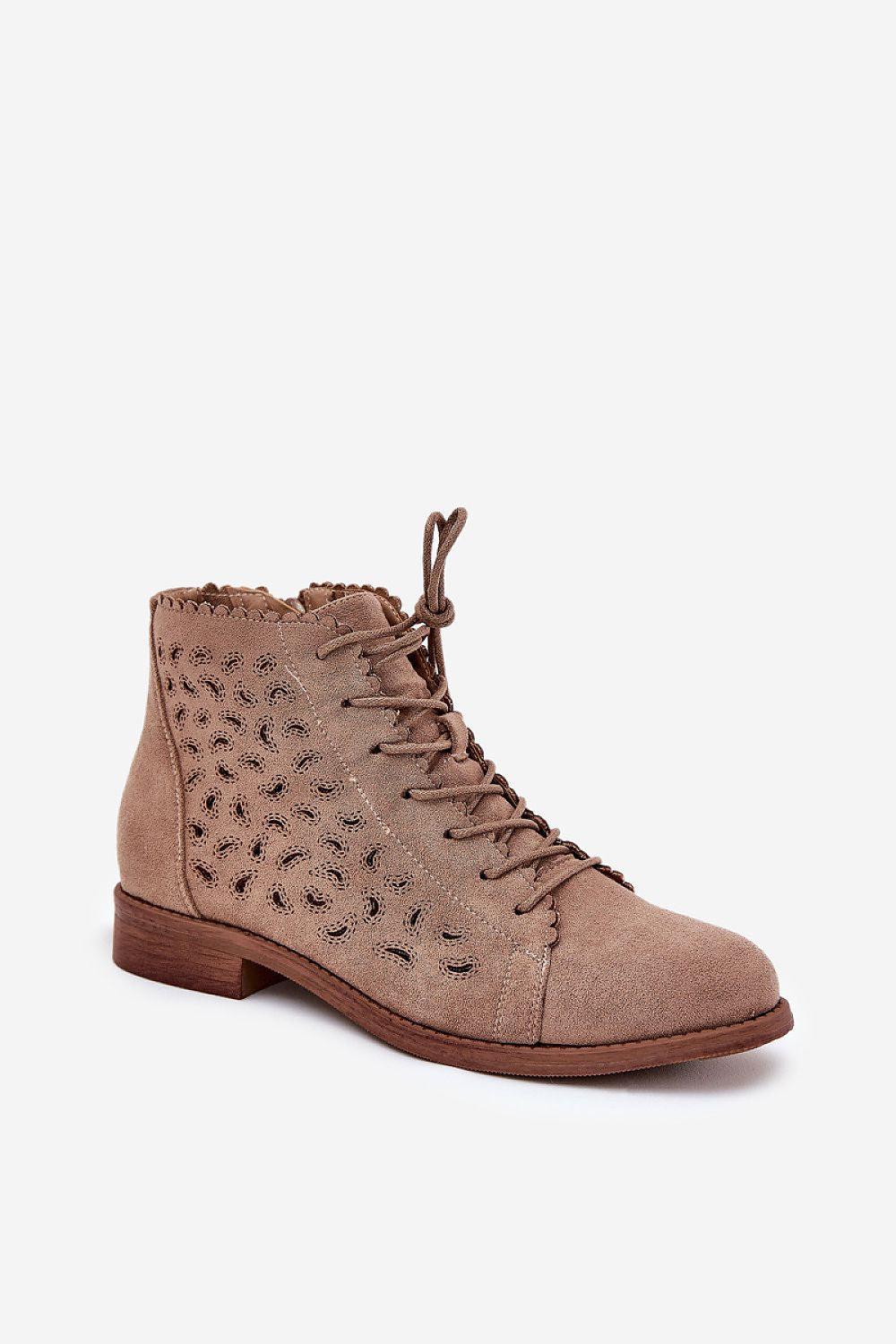 Beige Lace Charm Suede Ankle Boots – Standalone View