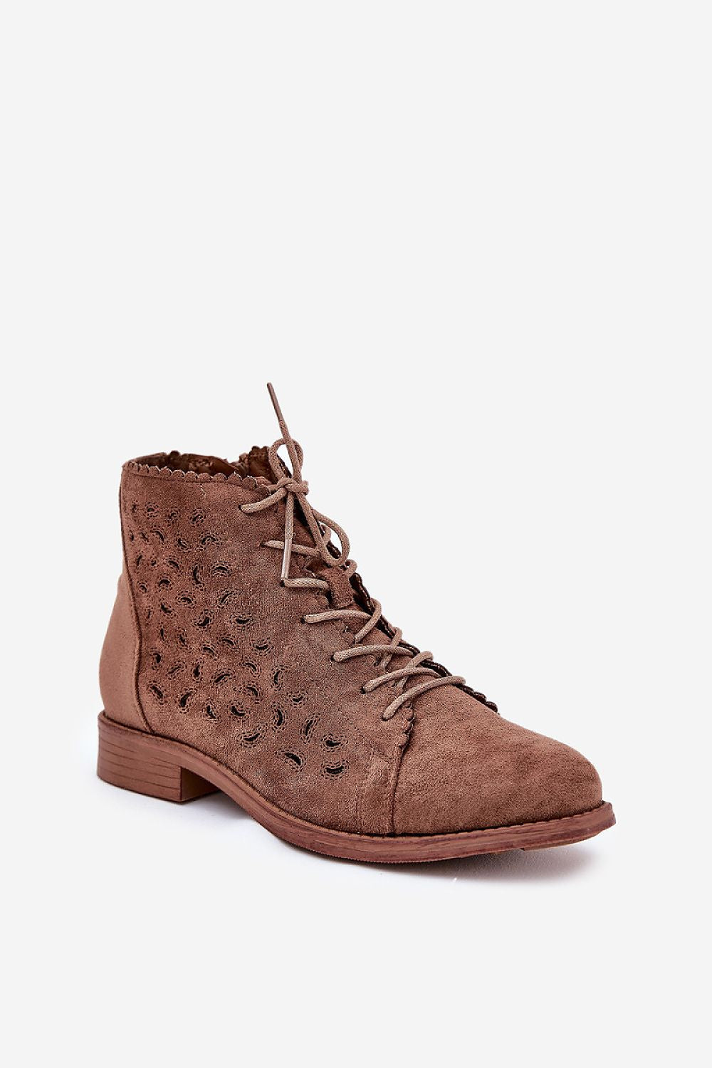 Brown Lace Charm Suede Ankle Boots – Standalone View