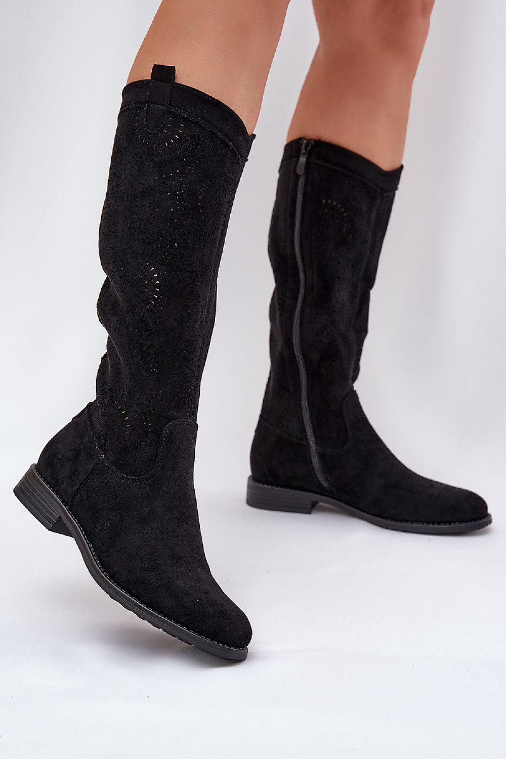 Black Spring Ease Suede Boots – Front View 1