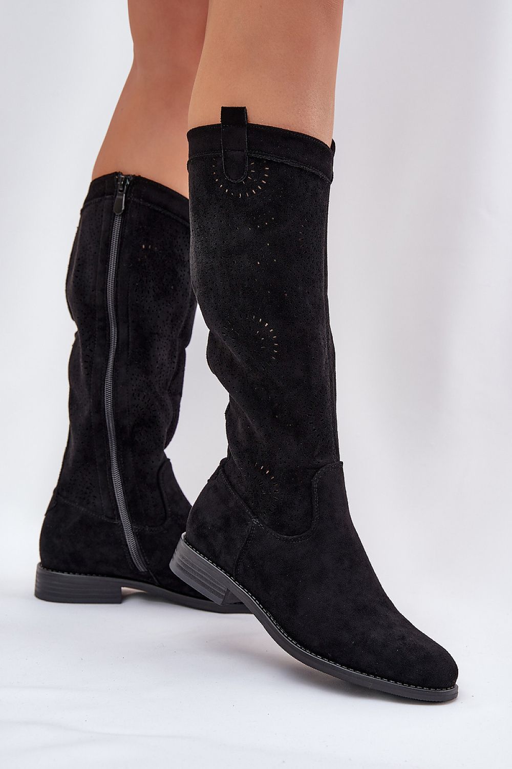 Black Spring Ease Suede Boots – Front View 2
