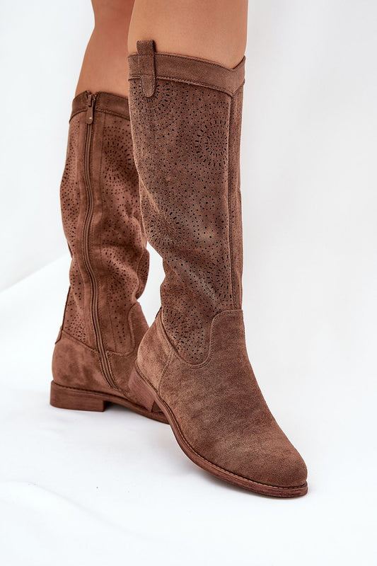 Brown Spring Ease Suede Boots – Front View 1