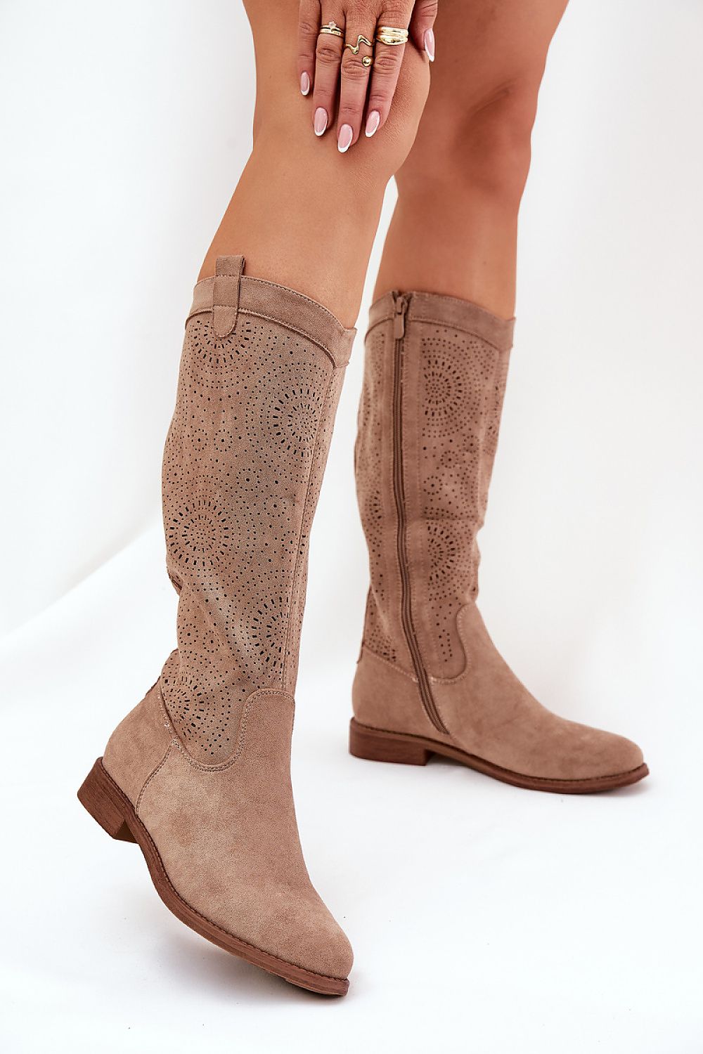 Beige Spring Ease Suede Boots – Front View 1