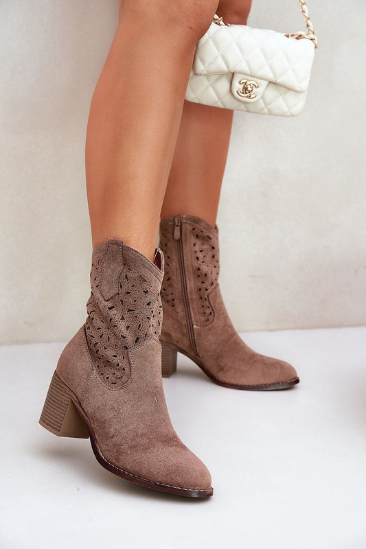  Brown Lace Aura Suede Boots – Front View 1
