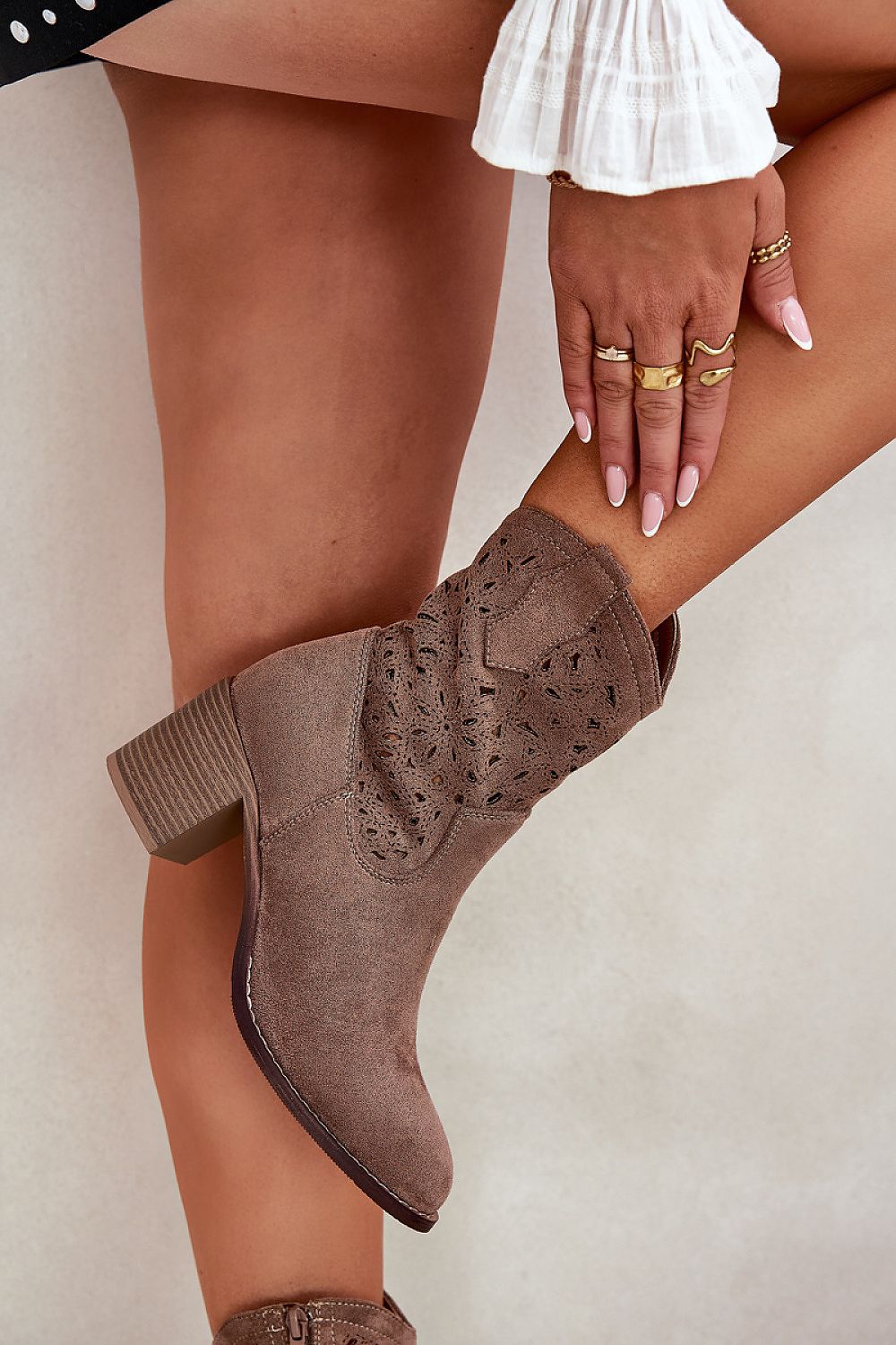 Brown Lace Aura Suede Boots – Front View 2